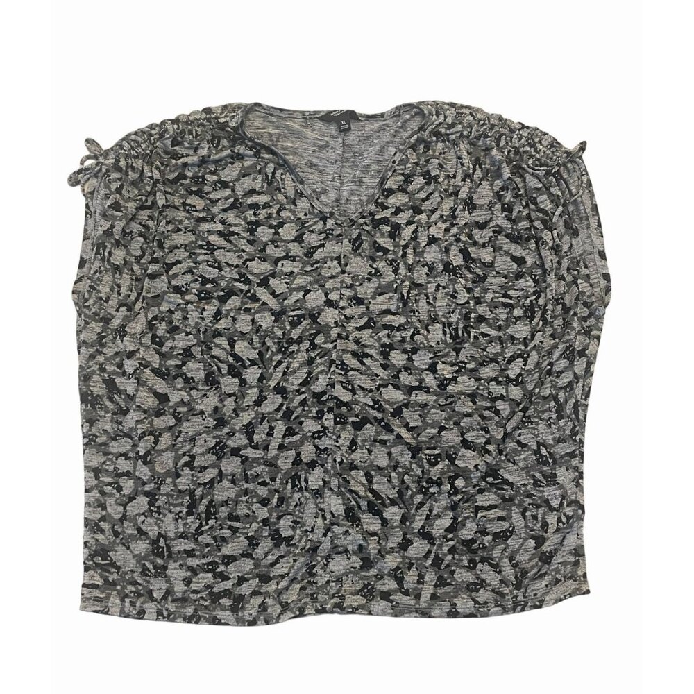 simply vera Wang ruched-shoulder dolman tee gray black print slinky soft XL